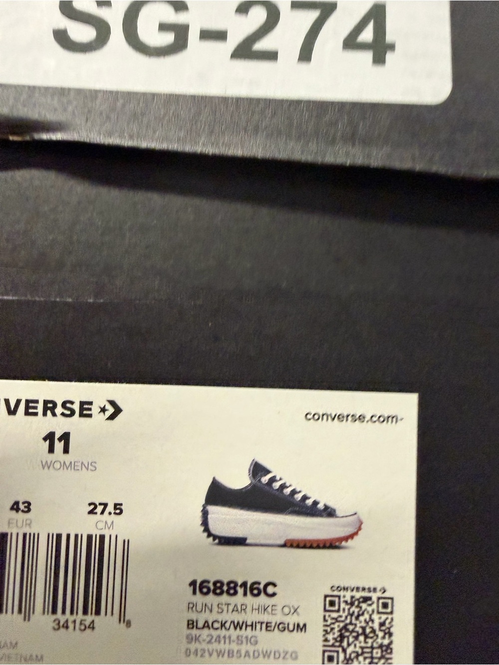 Converse Run Star Hike OX Black White Gum Sneakers - Women 11/man 9 1/2